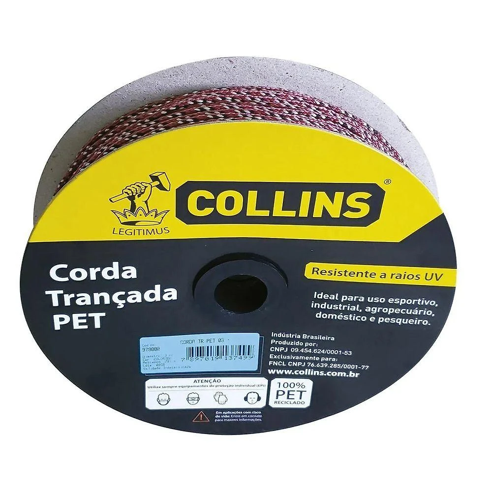 Corda Pet Trançada 3MMX297M Resistente a Raios UV Colorida Collins