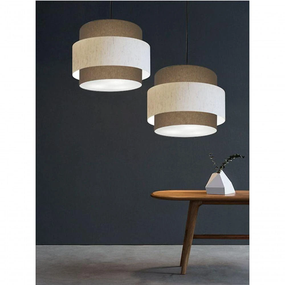 Lustre Sala De Jantar Com Desvio Vivare Md-4399 Cúpula Em Tecido 50cm Cáqui-linho-bege-cáqui 127/220v