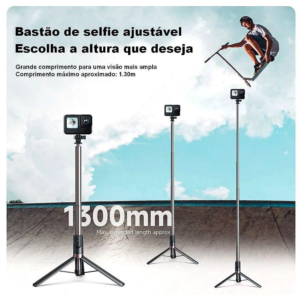 Bastão Tripé 1,3m + Controle De Gopro 12/11/10/9/8/max - Telesin