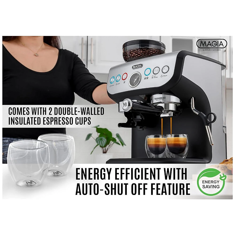 Máquina de Café Expresso 15 Bar com Moedor e Espumador de Leite, 110V, Zulay Kitchen, Preto