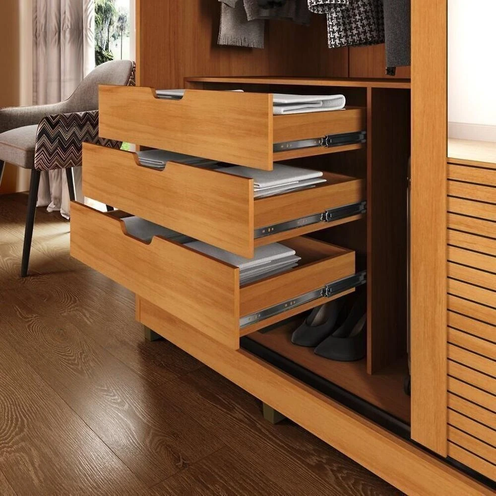 Quarto Casal com Guarda-Roupa 2 Portas de Correr, Cômoda e 2 Mesas de Cabeceira Malthus Nature
