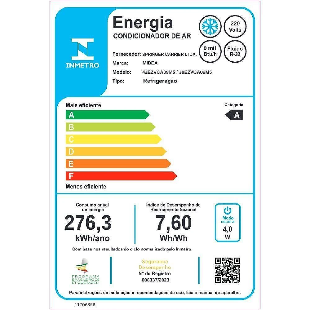 Ar condicionado split inverter midea ai ecomaster 9000 btus frio 220v 38ezvca09m5