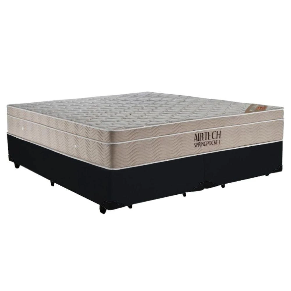 Kit Cama Box King Bipartido Airtech Molas Ensacadas Madeira Preto Ortobom