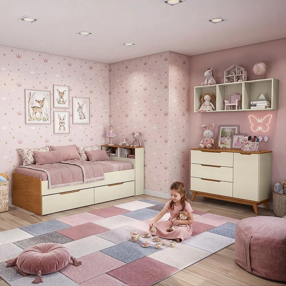 Quarto Infantil Completo 6 Peças Crescer 1 Porta 5 Gavetas Argila-jequetiba Kappesberg