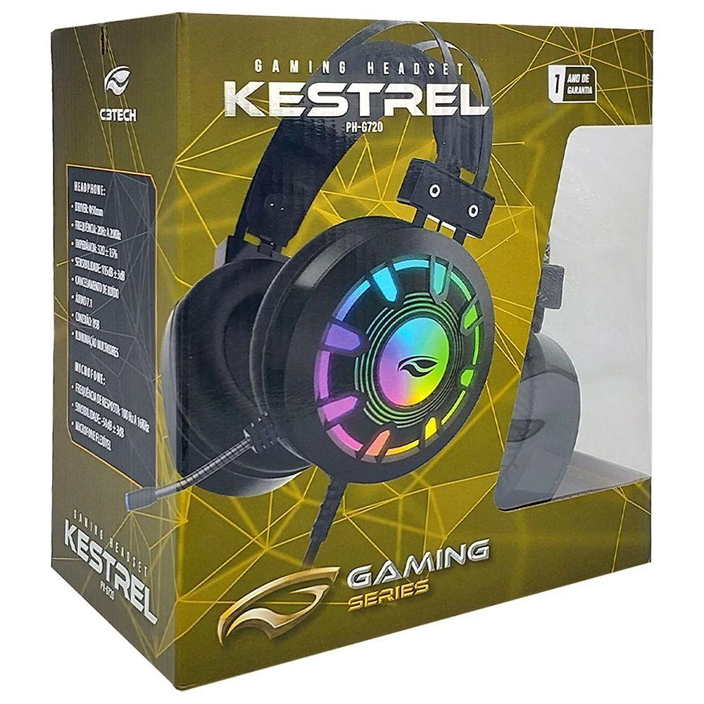 Headset Gamer C3tech PH-G720BK USB 2.0 com Áudio 7.1 e RGB para PC Preto