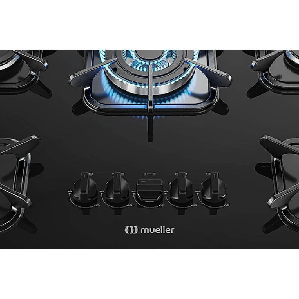 Cooktop mueller 5 bocas vidro preto tripla chama bivolt 601270003