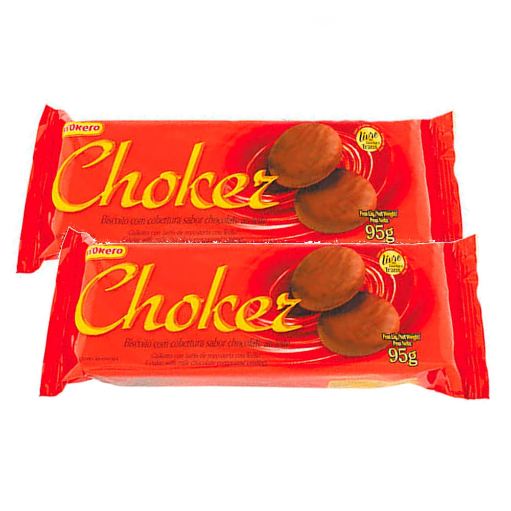 Kit 2 Biscoito Choker Cobertura Chocolate Ao Leite 95g