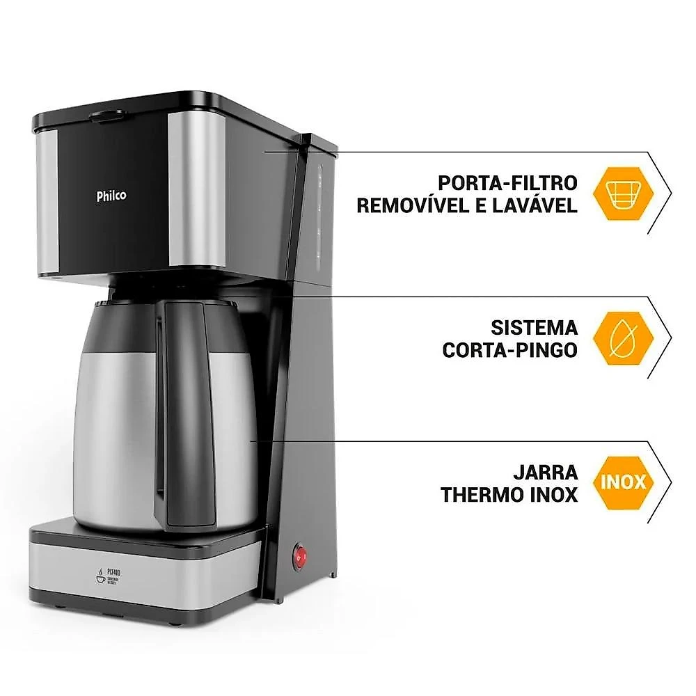 Cafeteira Philco com Jarra Thermo Inox PCF40D, 1,6 Litros - 110 Volts