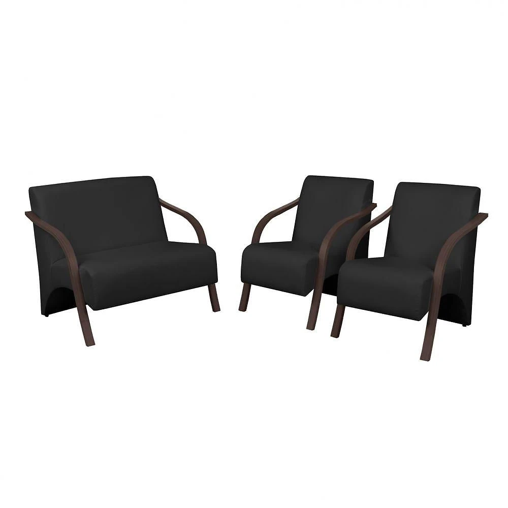 Conjunto Poltronas Vênus Braços Madeira Suede Preto