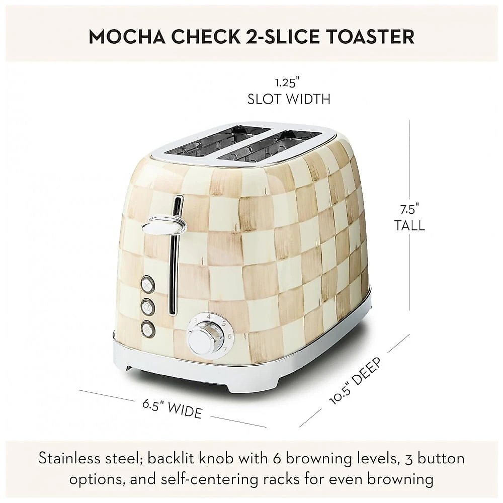 Conjunto chaleira elétrica e torradeira 2 fatias MacKenzie-Childs Mocha Check marrom e branca inox 110V