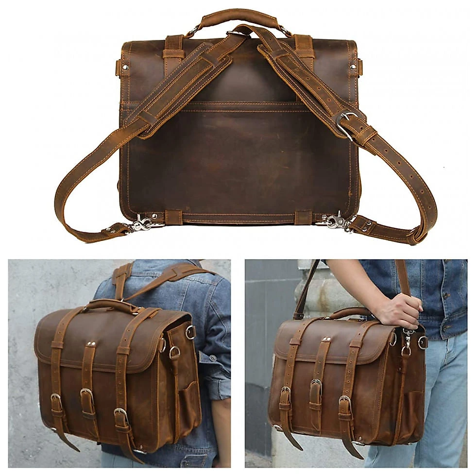 Bolsa Maleta Augus de Couro Unissex para Laptop , Marrom