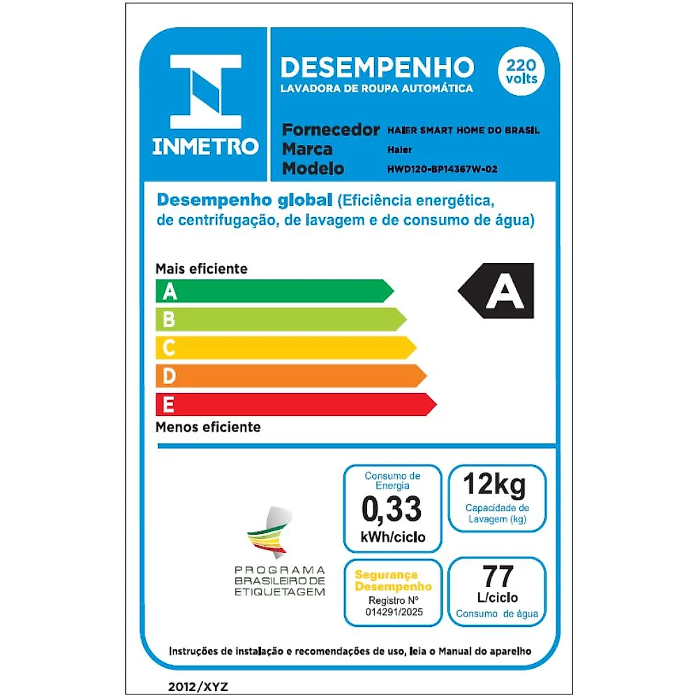 Lava e Seca Haier 12 Kg Series X7 Essence Wash Color AI Branca HWD120 127V