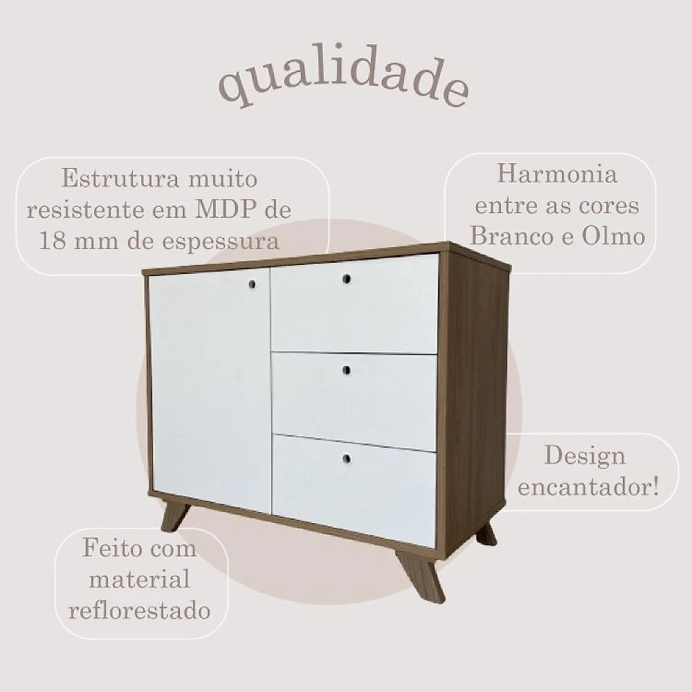Kit 3 Peças 1 Escrivaninha em L Gold 1 Balcão Lugano 1 Gaveteiro Day Escritório Completo 3 Peças 1 Escrivaninha em L Gold 1 Balcão Lugano 1 Gaveteiro Day Artany Olmo/Branco