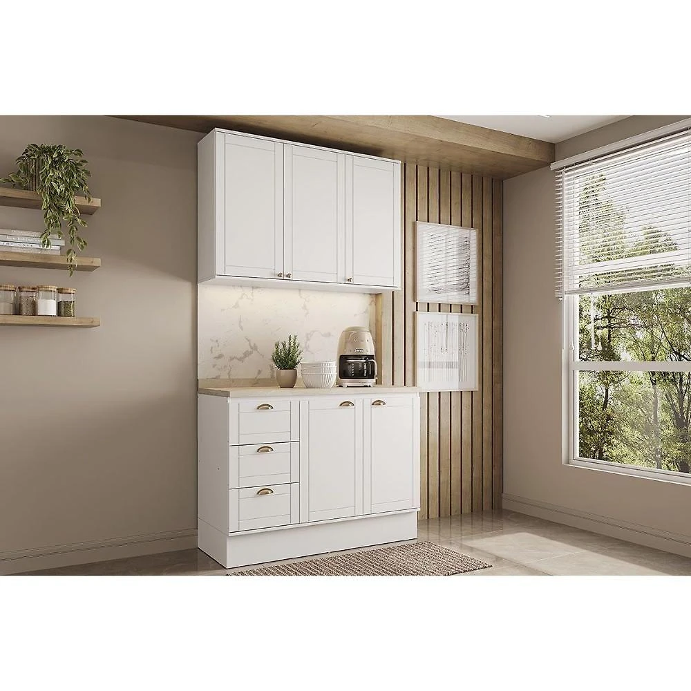 Kit Cozinha Bella C2P50 5 Portas 3 Gavetas MDF 120CM Branco Móveis Carraro