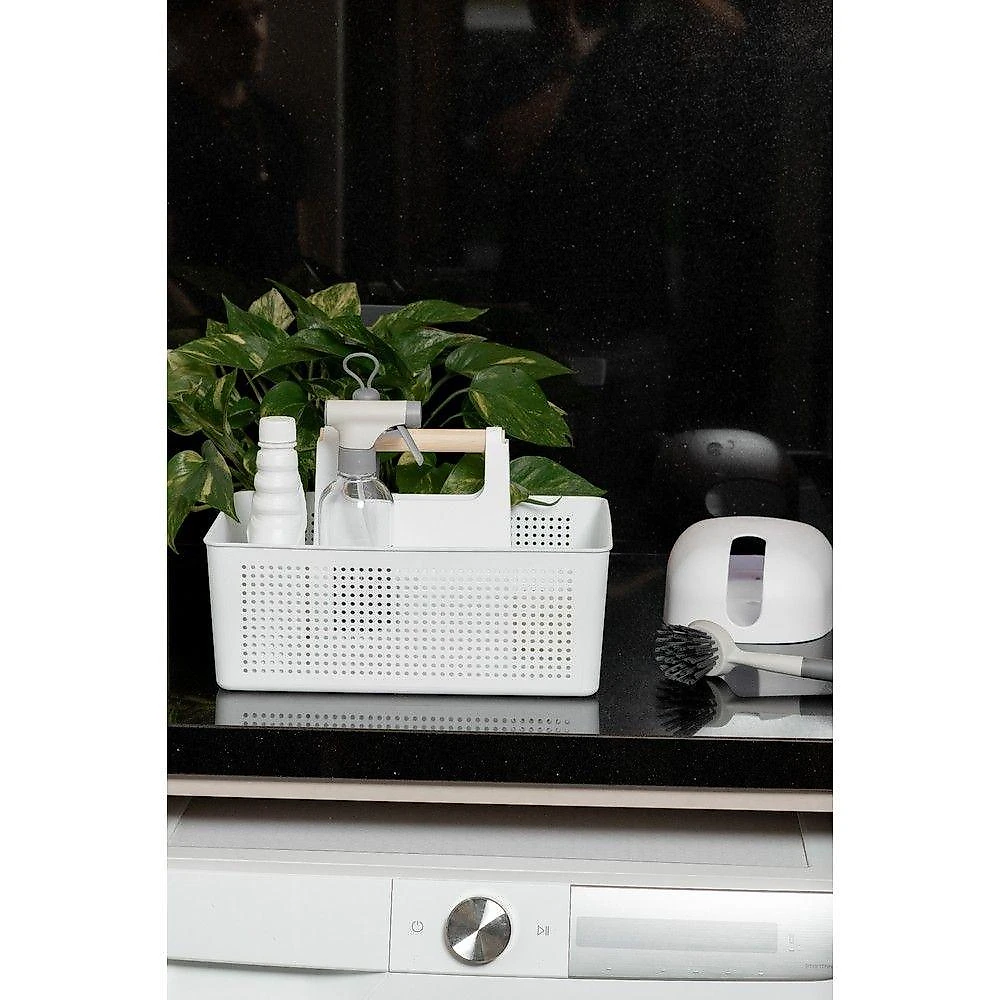 Organizador para Lavanderia Multiuso Flow 8L Polipropileno Alça Bambu Branco Ou