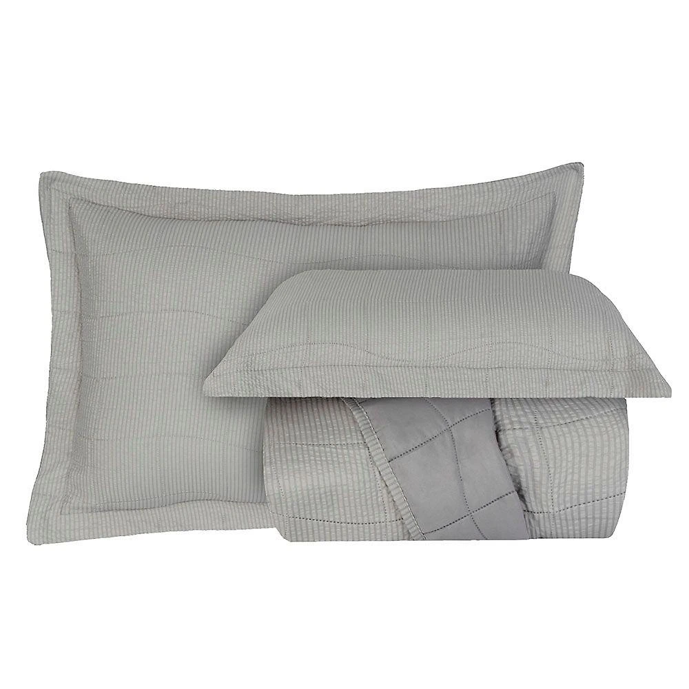 Kit Cobre Leito Colcha Anarruga 3 Peças Casal 220x240cm Prata Sonhare