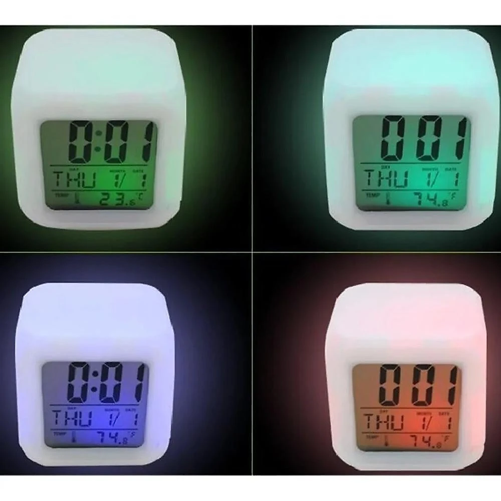Relogio Digital Despertador Cubo Colorido Luminaria Infantil Led 7 Cores Termometro Calendario Alarme