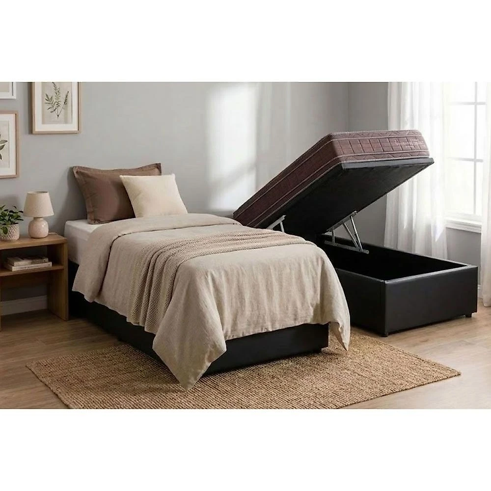 Kit Cama Box Baú Solteiro Corano Black Molas Ensacadas Euro Pillow Preto Kappesberg