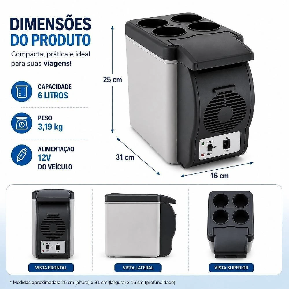 Mini Geladeira Automotiva 6L Refrigerador e Aquecedor 12V para Carro Yeet