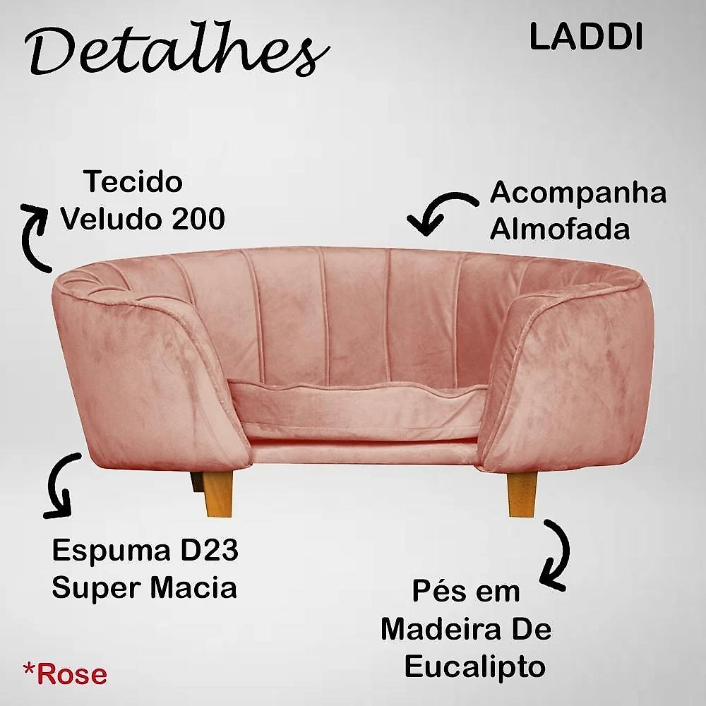 Poltrona Cama Caminha Pet Laddi Veludo Rose Dvinn Rose