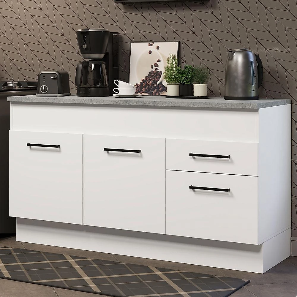 Balcão de pia cozinha 150 cm 2 portas e 2 gavetas (com tampo) branco agata madesa