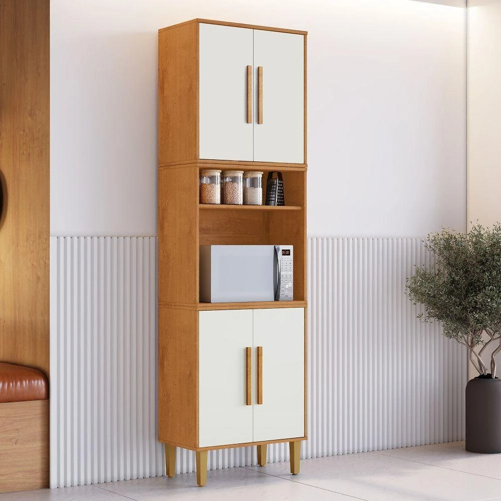 Paneleiro Torre Quente Lorena 4 Portas 3 Prateleiras MDP 60,75CM Off White