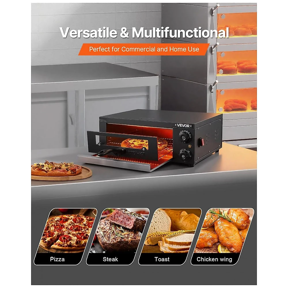 Forno de Pizza Elétrico VEVOR PSL-12 Preto 30 cm 1450W Timer Duplo Resistor 110V