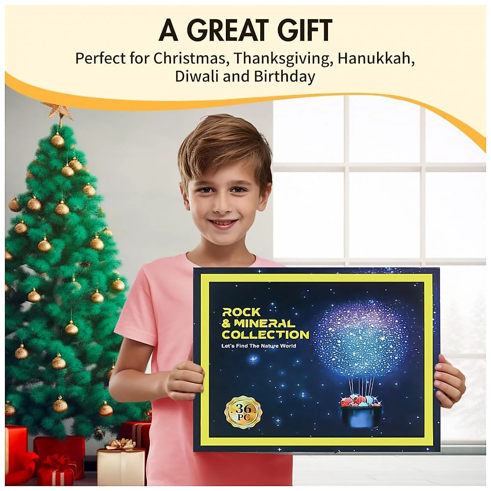 Kit Coleção de Pedras e Cristais Multicor – Caixa Exposição + Guias Educativos, Científico e Decorativo para Crianças, BTYCityMao