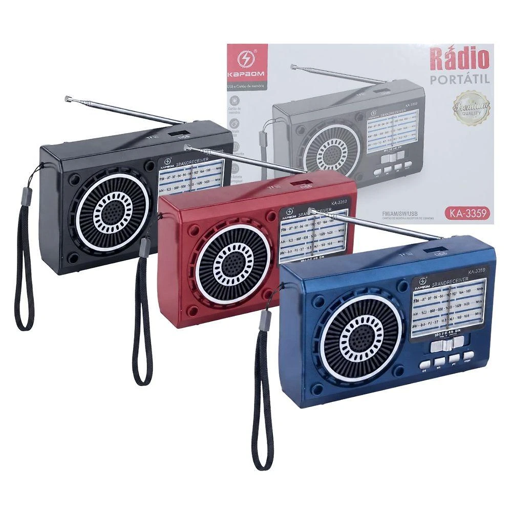 Rádio Retrô Kapbom KA-3359 Recarregável Energia Solar USB Cartão TF Vermelho