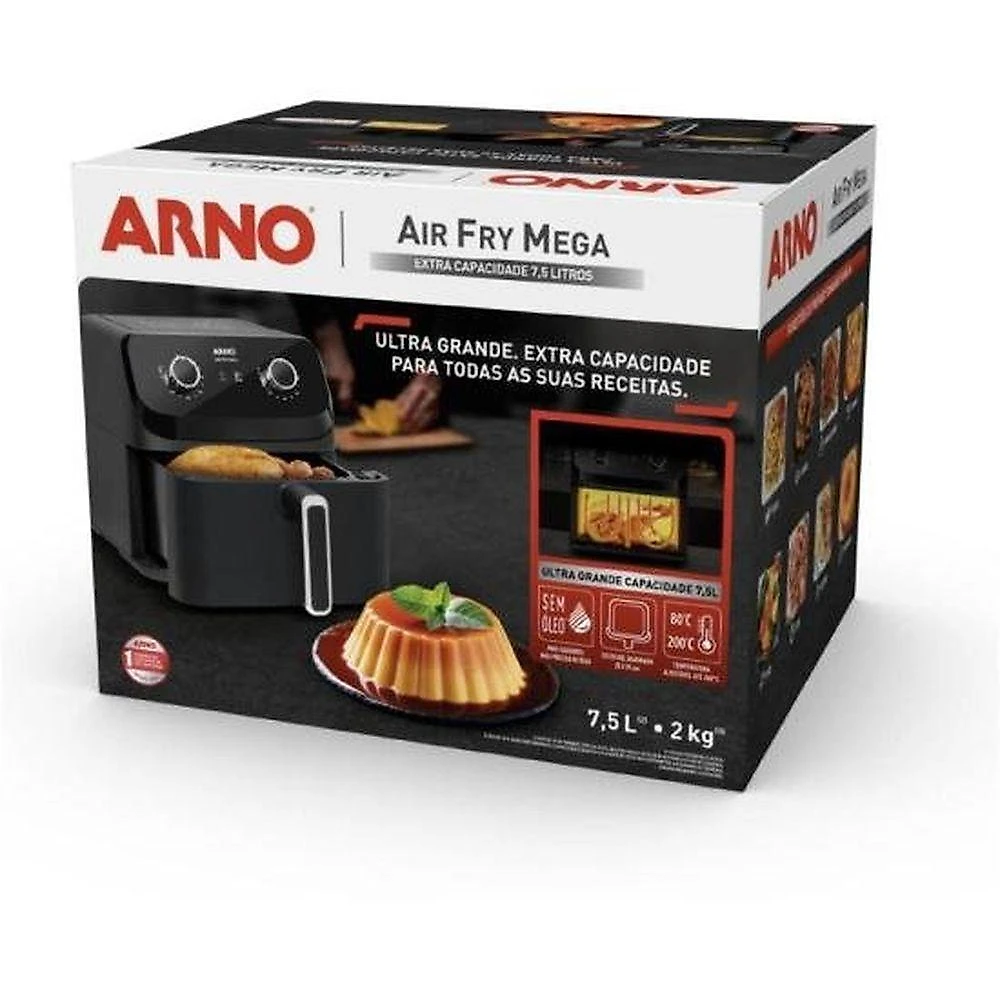 Fritadeira Sem óleo Air Fryer Arno Mega Afm7 7,5l Preta 127v