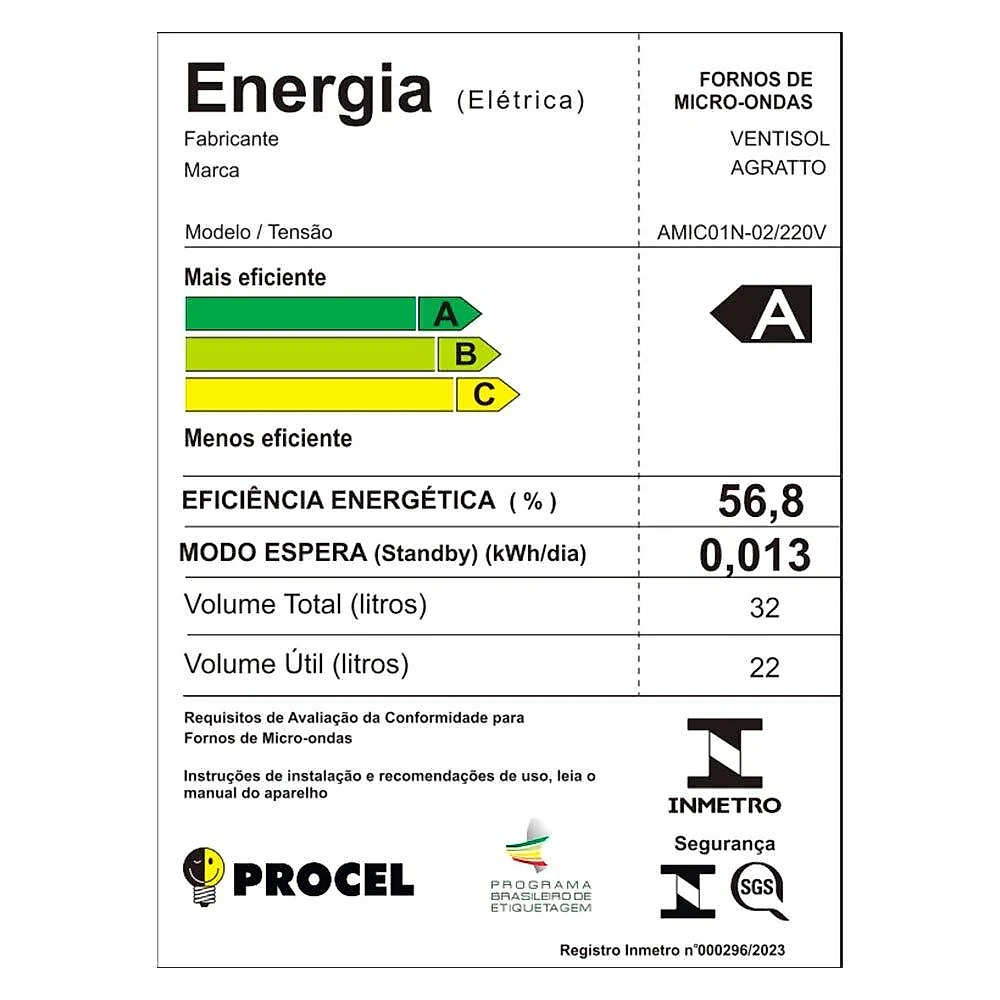 Micro-ondas Agratto 32 Litros, AMICO1N, 1400 Watts, Preto - 220 Volts