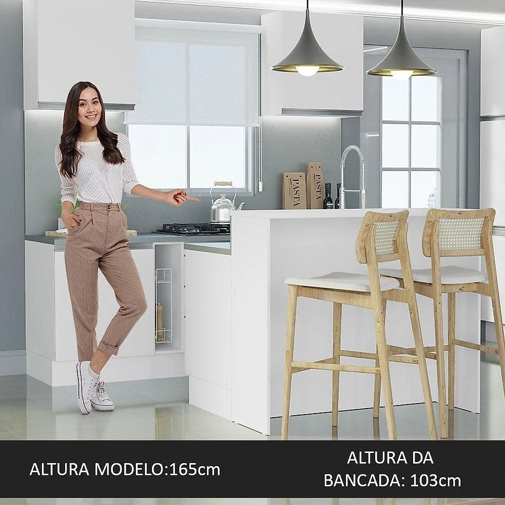 Ilha De Cozinha Com Bancada E Balcão 120 Cm Branco Glamy Madesa Branco