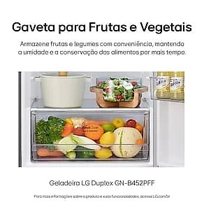 Geladeira LG Frost Free GN-B452PFF Duplex com Tecnologia Smart Inverter, Linear Cooling e DoorCooling Inox Look - 461 litros 110V