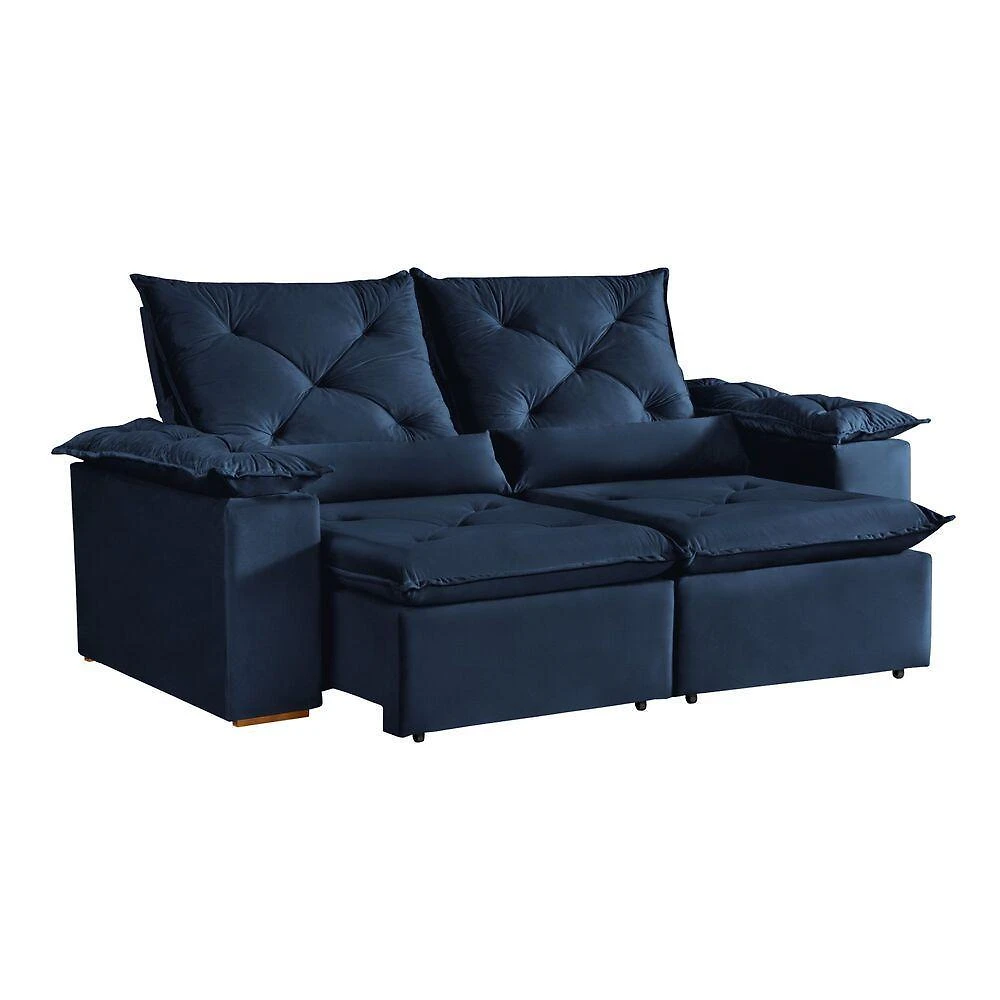 Sofá Atenas 3 Lugares Retrátil e Reclinável Azul Suede Rei de Casa