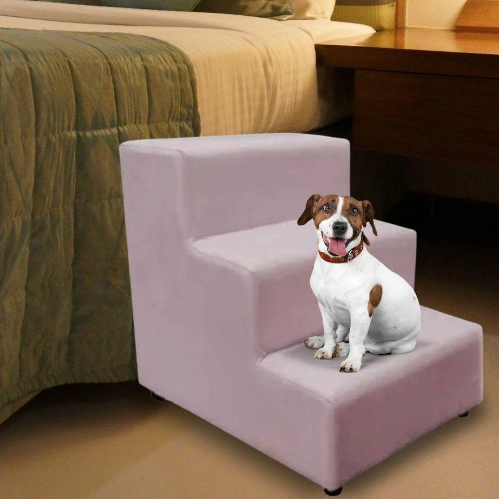 Escada Escadinha Pet Cachorro 3 Degraus Rampa Suede Premium Rosê