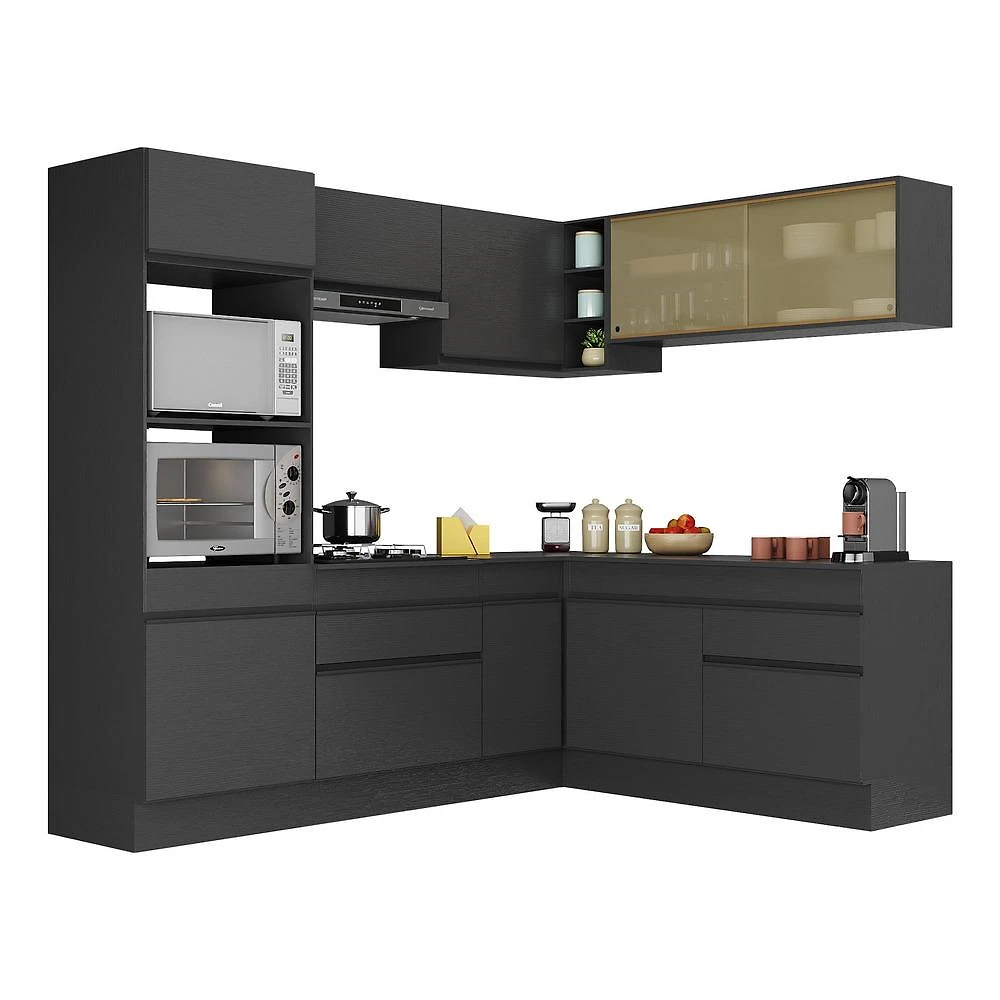 Armário de Cozinha Completa de Canto com Rodapé Veneza Multimóveis MP2099.895 Preto
