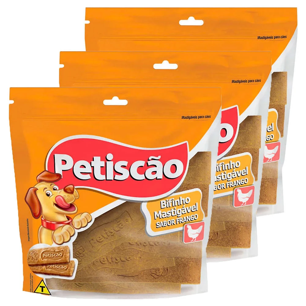 Bifinho Mastigável Petiscão Sabor Frango 60g | Kit com três unidades