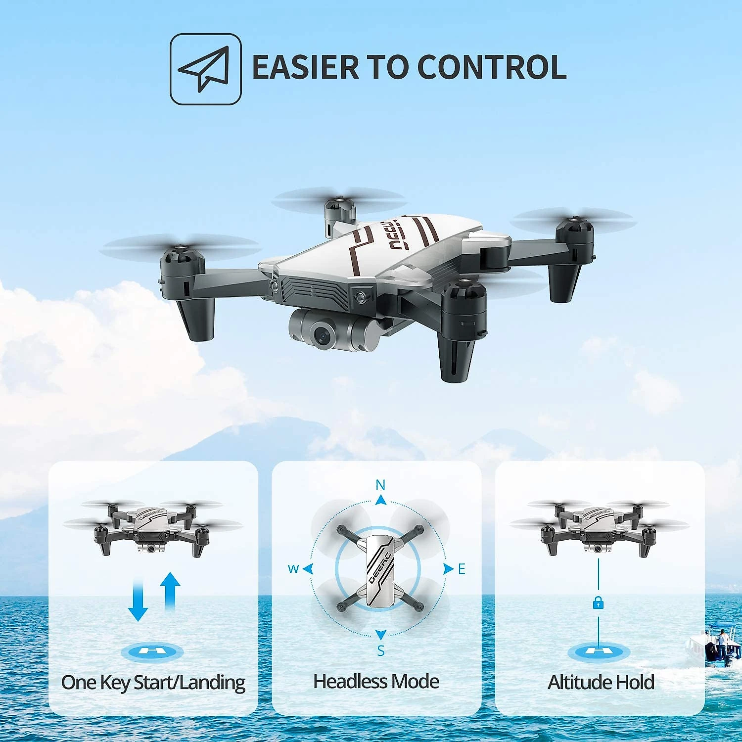DEERC D20 Mini Drone para Crianças com Câmera 720P HD FPV C ontrole Remoto 2 Baterias Cinza