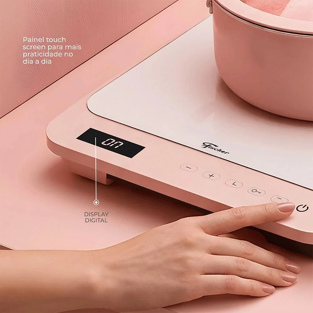 Cooktop de Indução Portátil Fischer 40760110723 1 Boca Touch Screen Branco Bivolt
