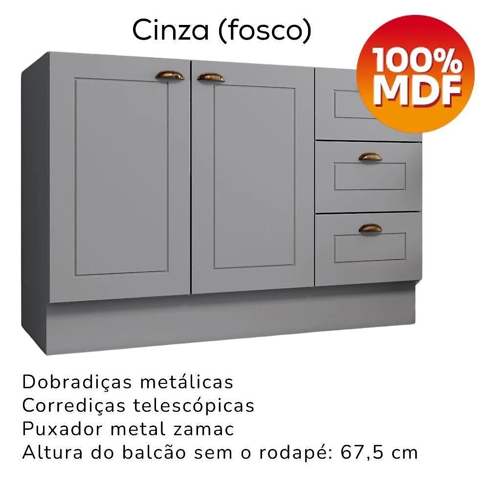 Bancada E Balcao Gourmet 146 Cm Ce817 Americana Cinza Calcare Henn