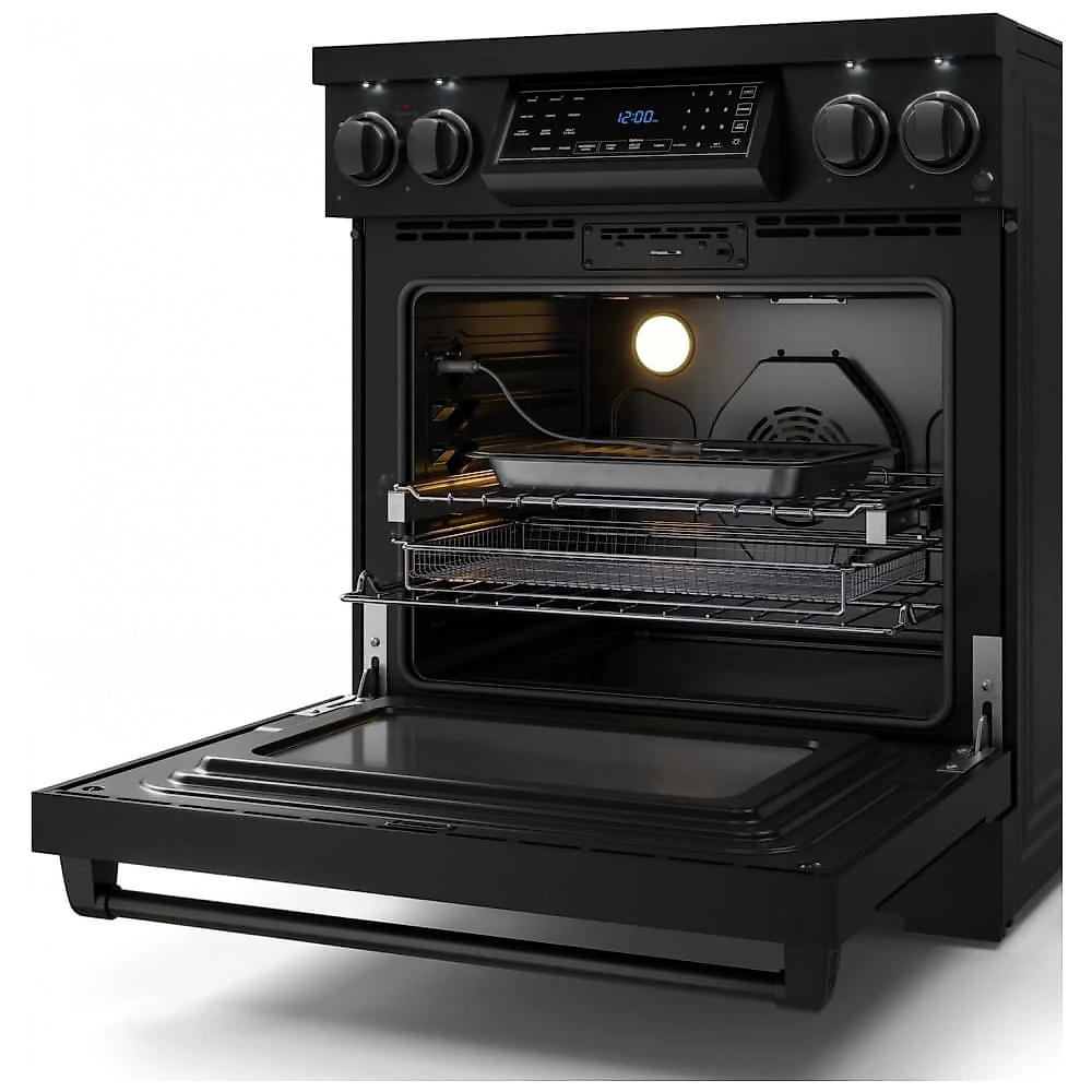 Fogão elétrico profissional 76cm Thor Kitchen Gordon Ramsay preto mesa vitrocerâmica painel touch basculante convecção 129L 220V