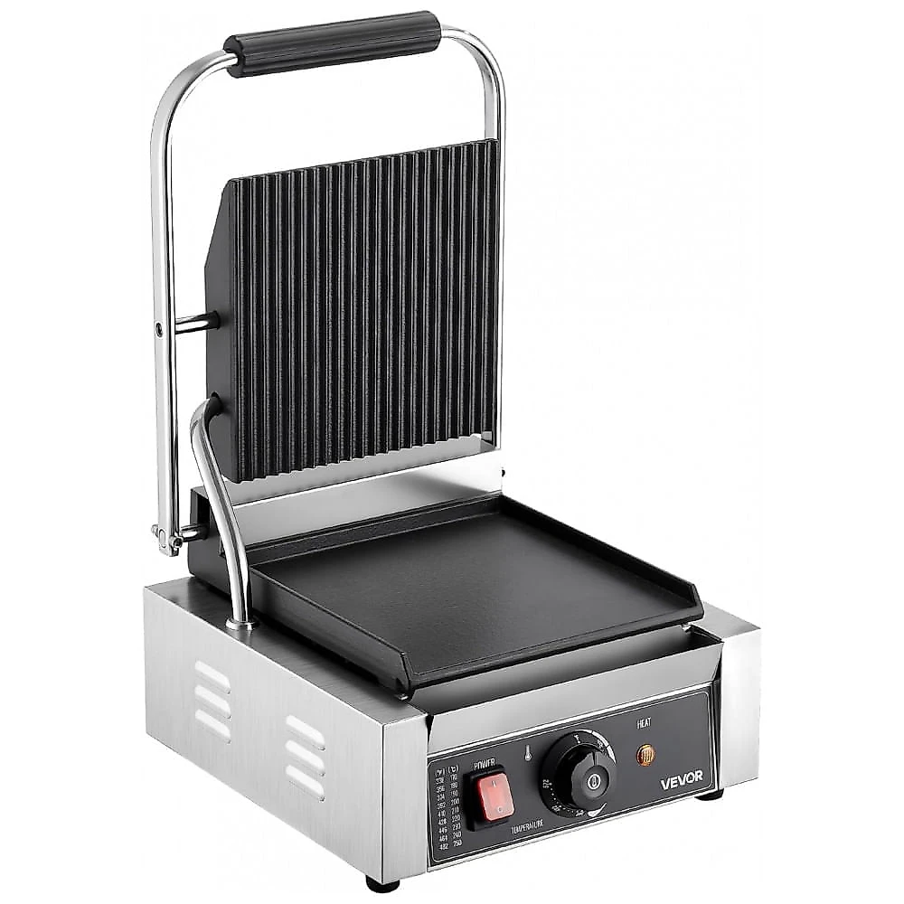 Grill de Panini Comercial VEVOR 1800W Inox Chapa Esmaltada Controle de Temperatura 110V