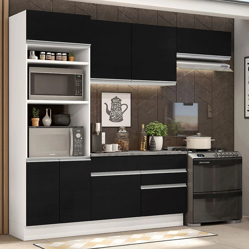 Armário de Cozinha Completa 270cm Branco/Preto Glamy Madesa 14