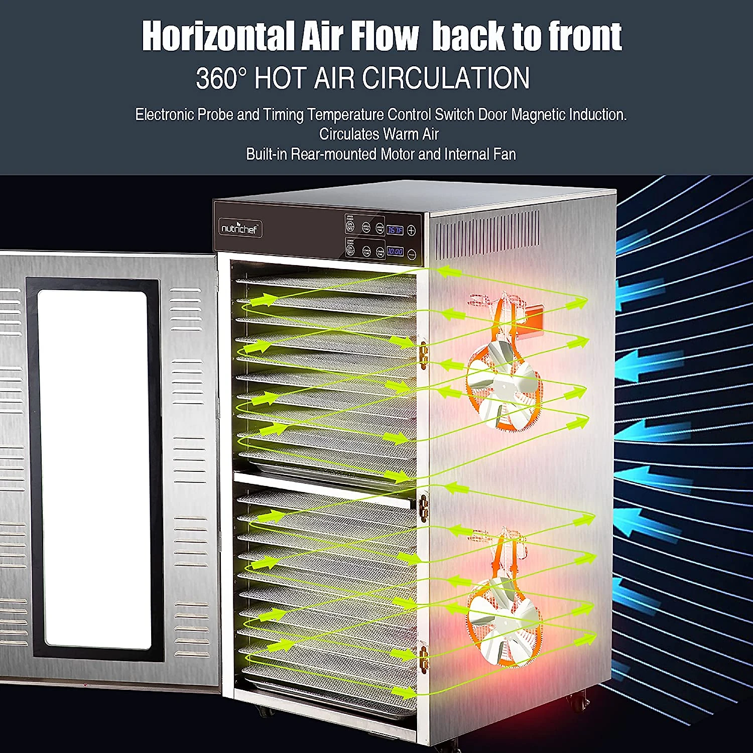 NutriChef Máquina Desidratadora de Alimentos Comercial com 20 Bandejas 2000W110V Prata