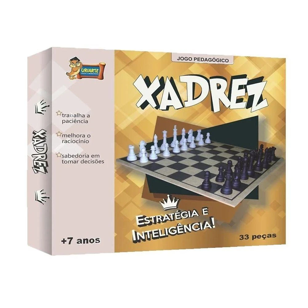 Jogo de Tabuleiro Xadrez Clássico MDF e Plástico 32 Peças Amadeirado Uriarte
