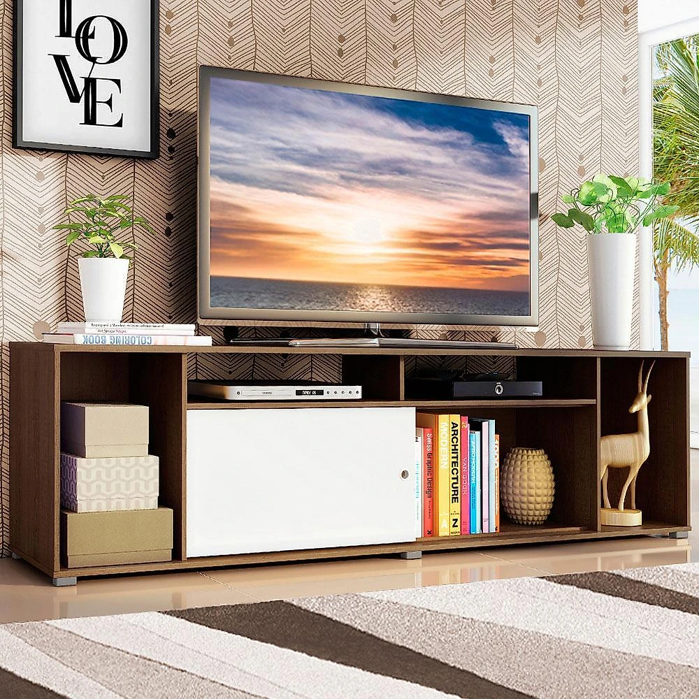 Rack para tv até 65 polegadas madesa cancun - rustic/branco