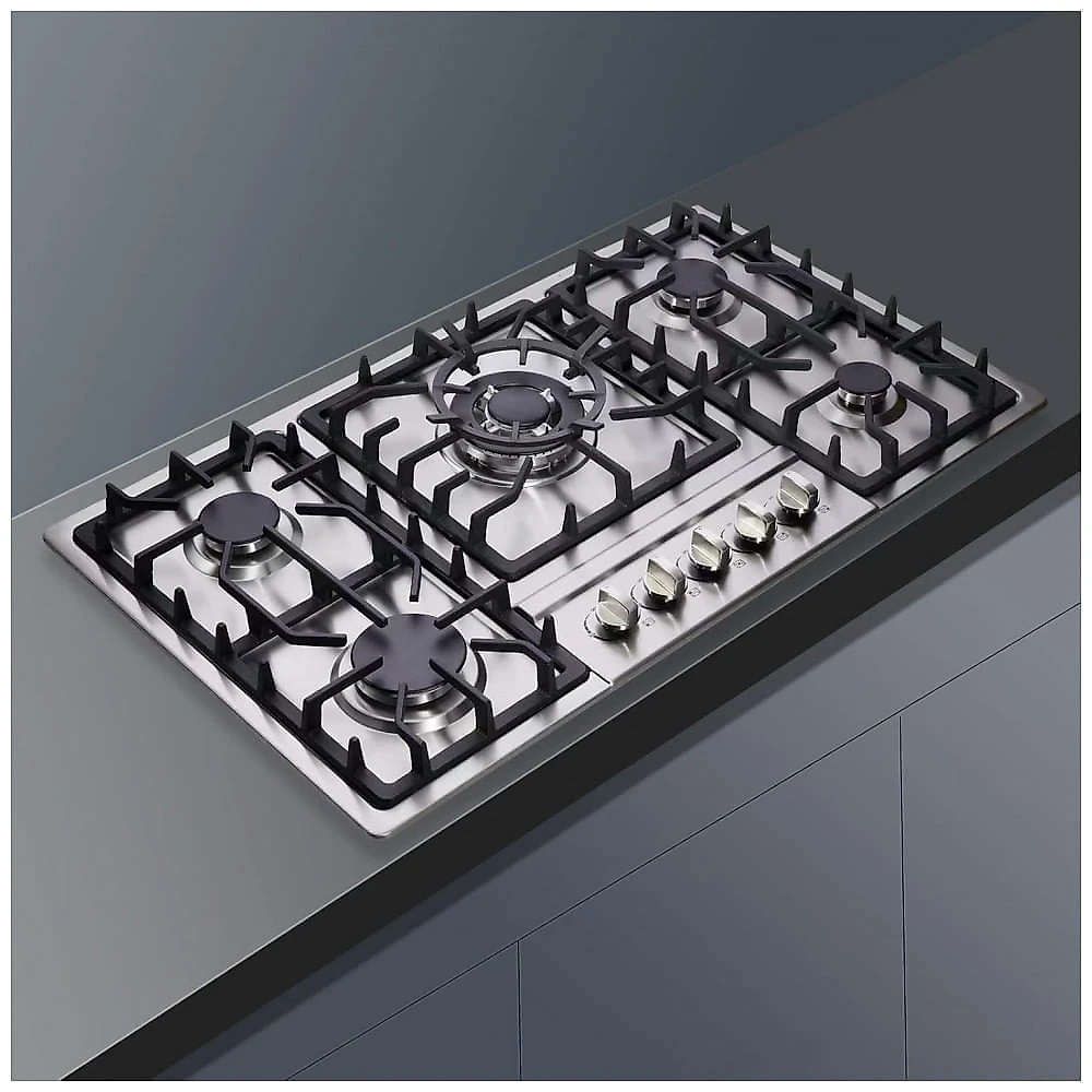 Cooktop a gás 86cm Deli-mate inox 5 queimadores selados 42718BTU dual fuel GN/GLP acendimento elétrico 110V