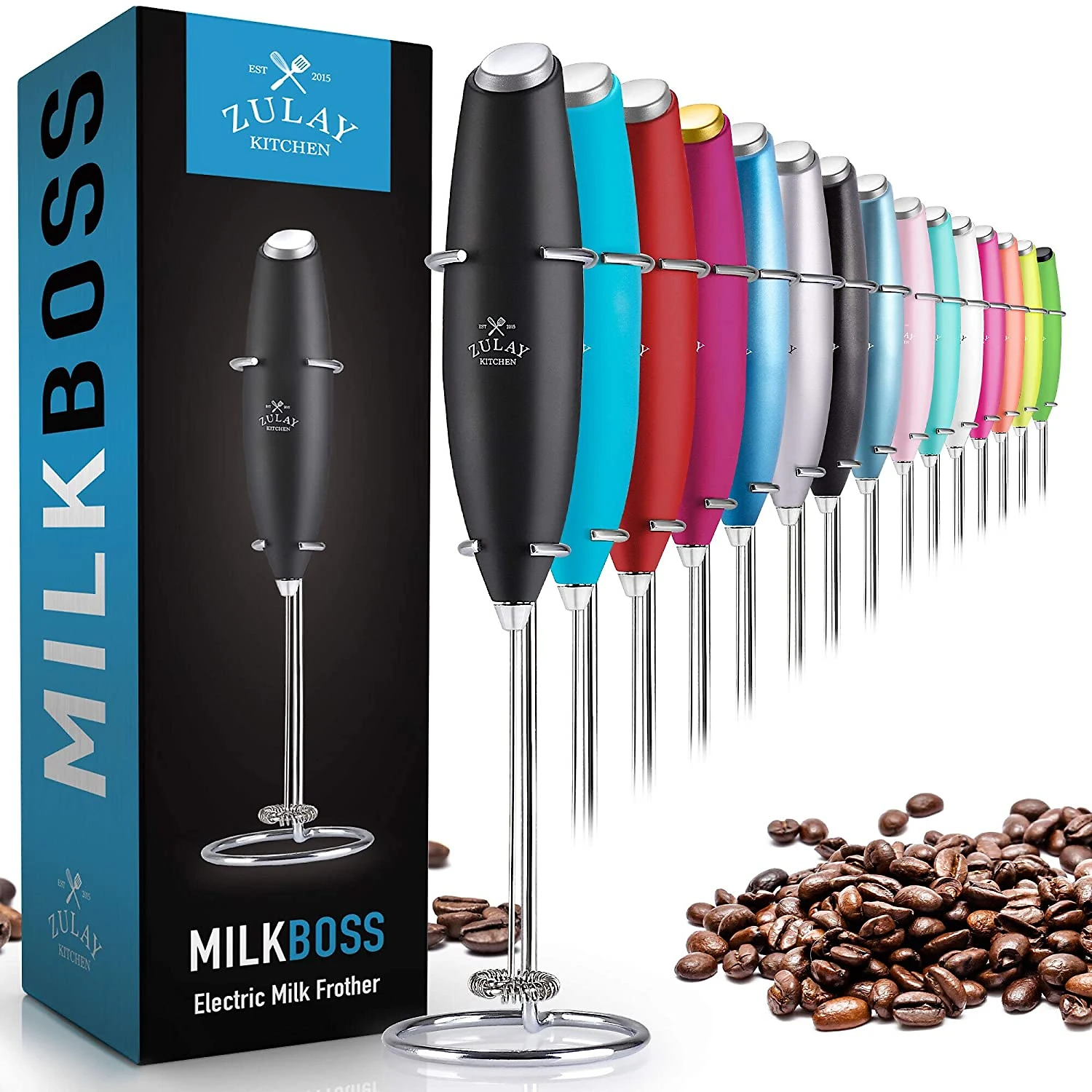 Zulay Mixer Espumador de Leite á Bateria Aço Inoxidável Azul Cl