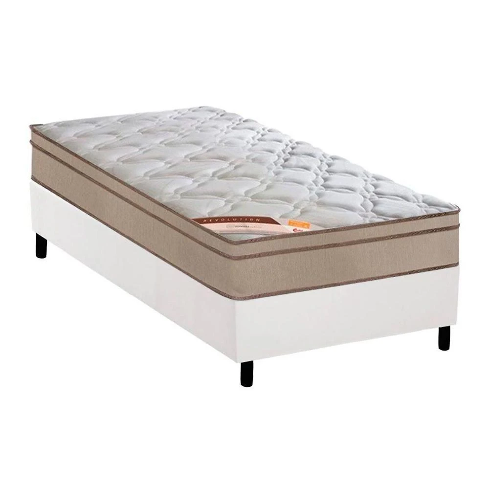 Cama Box Solteiro: Colchão Molas Pocket Ensacadas Castor Revolution Híbrido + Base Crc Courano White (88x188)