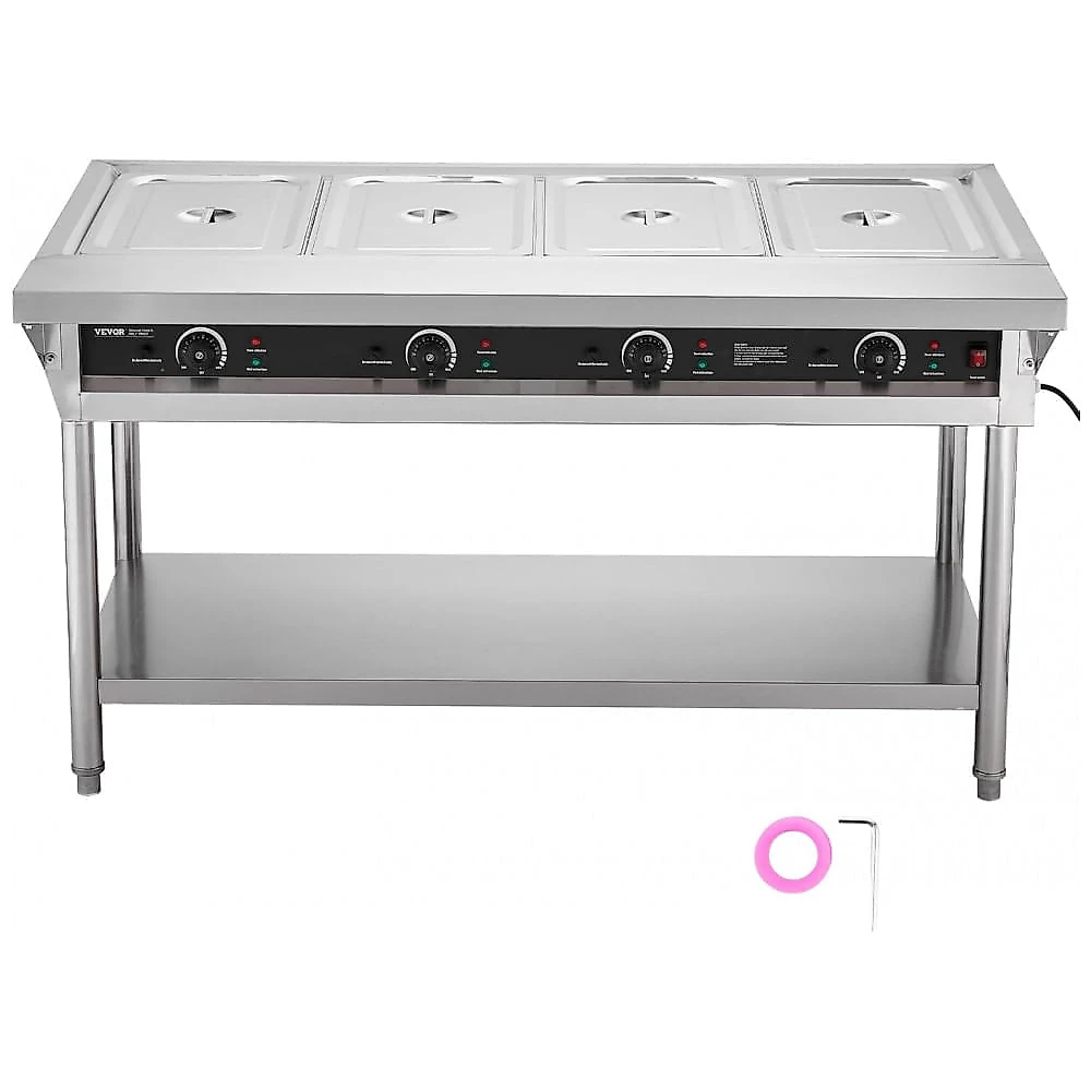 Aquecedor de Alimentos a Vapor VEVOR 4 Cubas Inox Buffet Temperatura Independente 1800W 110V